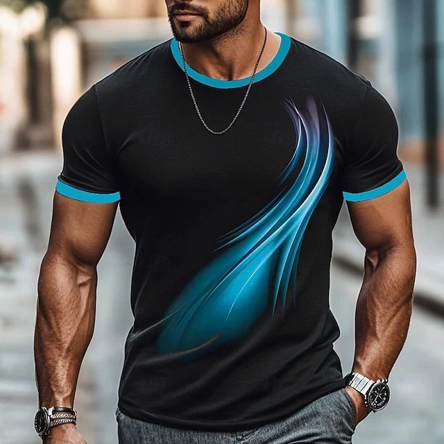 Men's Gradient Reset Stripe 3D Print T-shirt Summer Outdoor Casual Sports Quick Drying Short Sleeve Top Plus Size Men Clothing