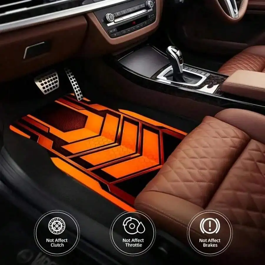 4pcs Fashionable Car Floor Mats, Mecha Print Pattern - Durable Polyester, Suitable For Most Cars, SUVs, Trucks - Black And