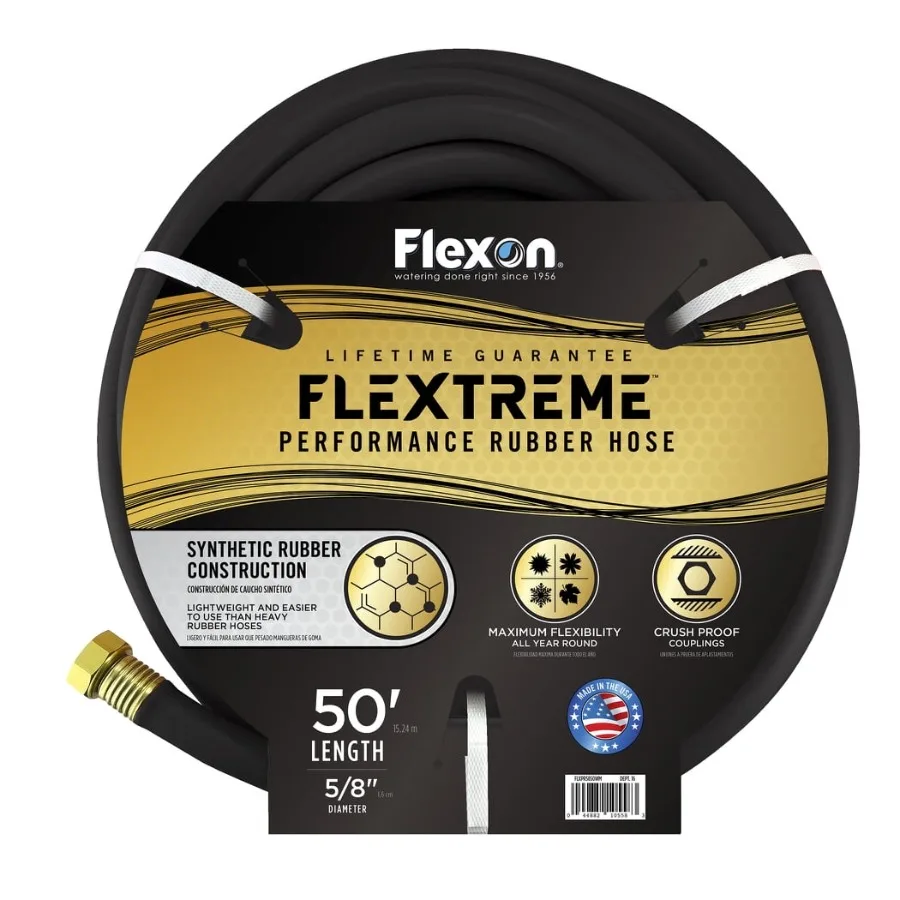 

Flextreme 50FT Synthetic Rubber Garden Hose for Outdoor Watering, Black with Kink-Resistant UV-Protected Design, Lightweight an