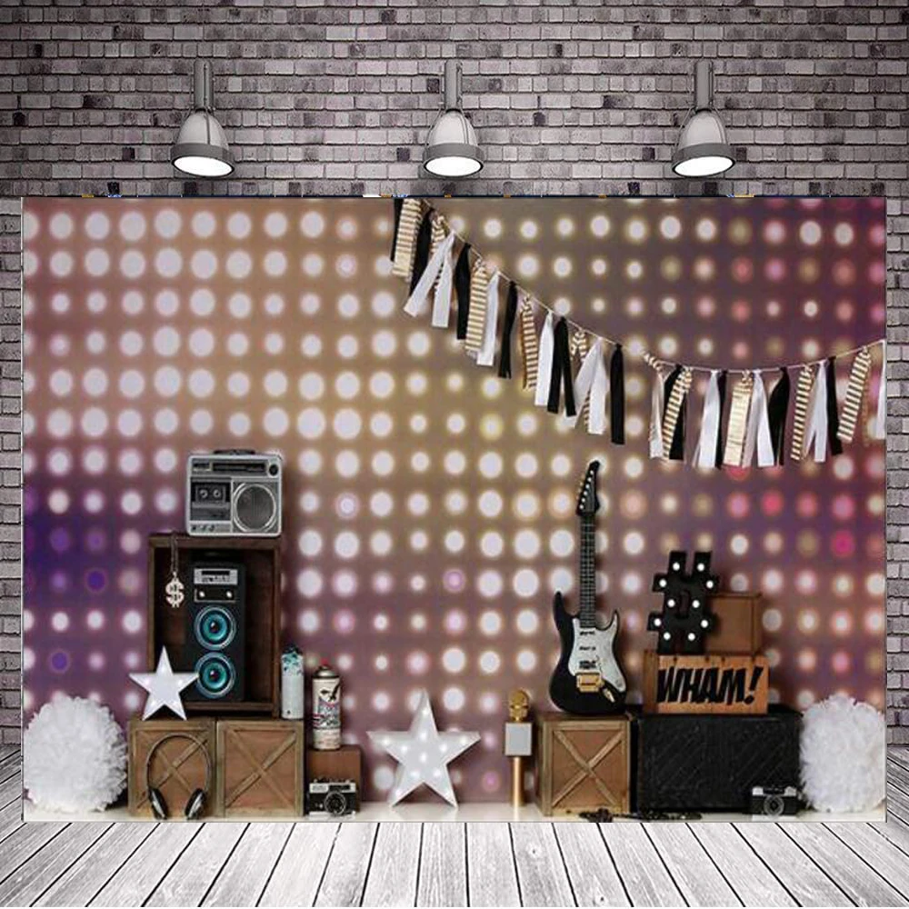 

Happy Birthday Party Photography Backdrop Rock Star Vacation Photo Background Artistic Music Themed Banner Supplies Decoration