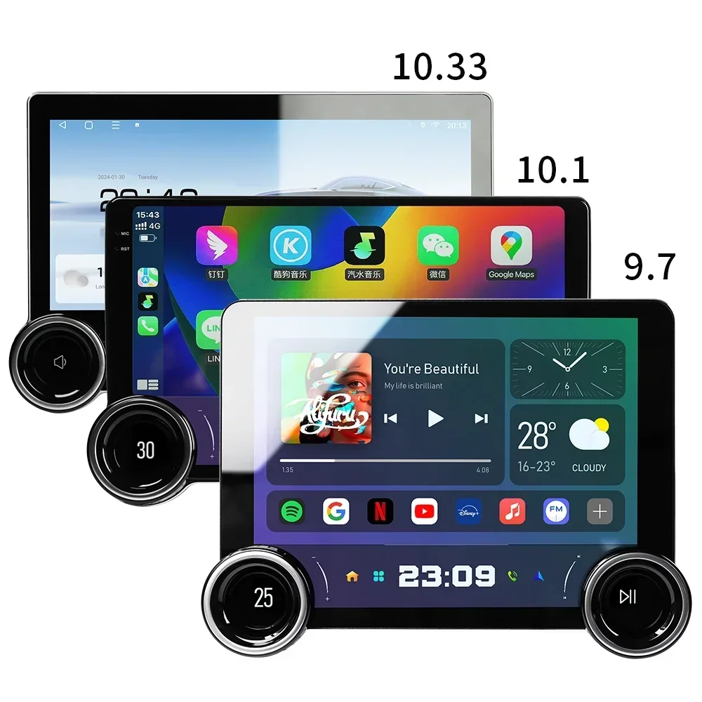 10.33'' Universal Car Android Display Touch Screen Car Dvd Player Double Din Auto Stereo Carplay 2k Android Car Radio Dual Knob