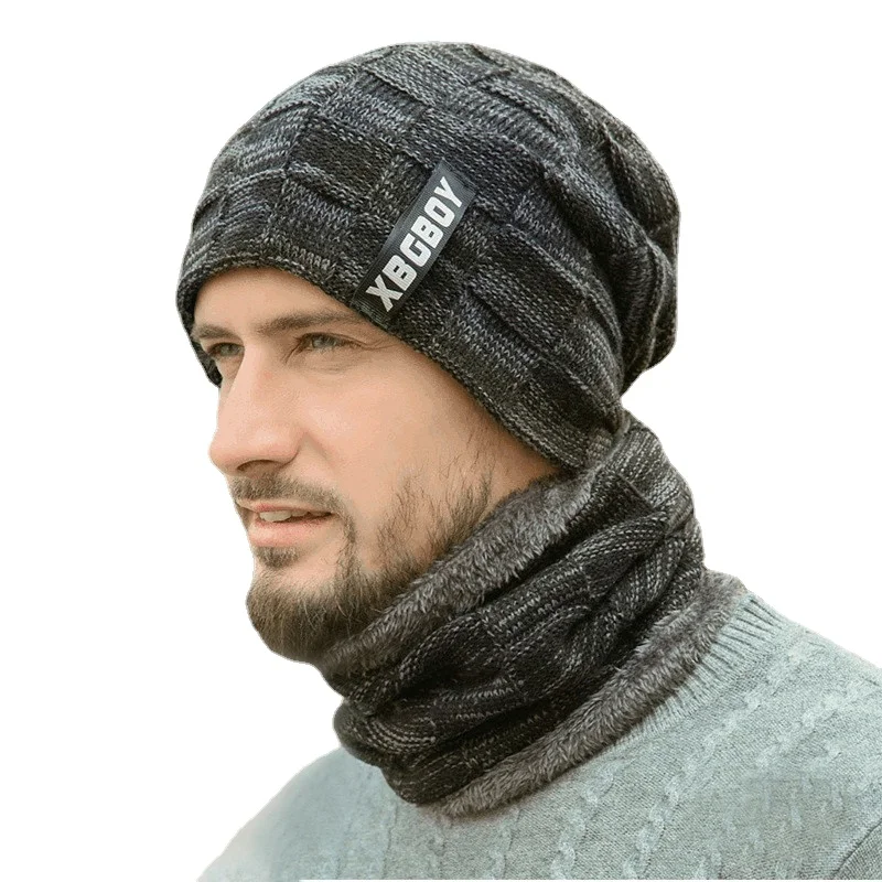 Winter Hat Scarf Fur Linning Sets Bonnets Hats for Men Women Beanies Bacalava Cap Neck Warmer Velvet Thicken Bobble Hat Male