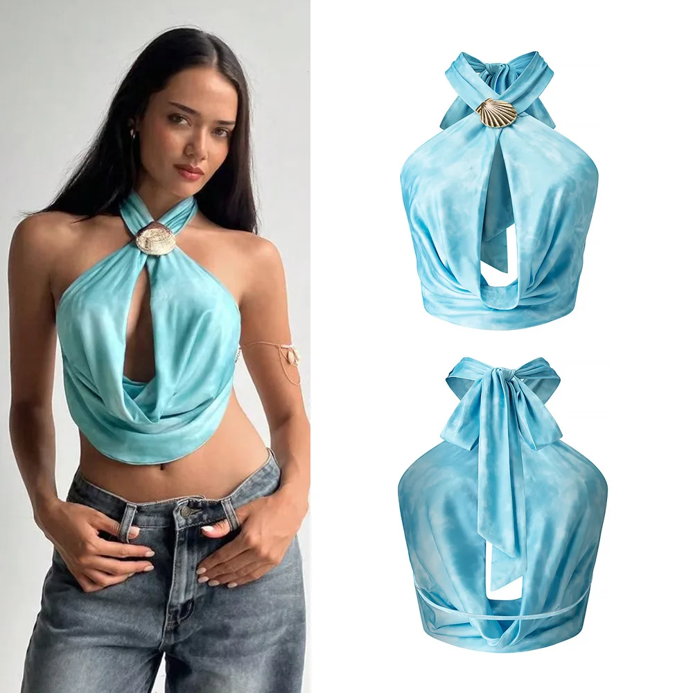 

Sexy Fashion Hollow Tank Tops Women Summer Sleeveless Neck-mounted Top Elegant Slim Skirt New Y2k Female Tanks