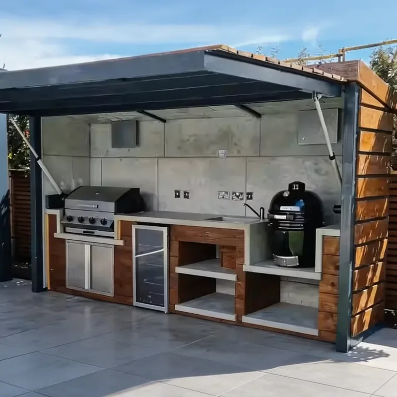 Custom Stainless Steel Prefab Modular Bbq Grill Set Complete Waterproof Outdoor Kitchen Island Fridge Outdoor Kitchen with
