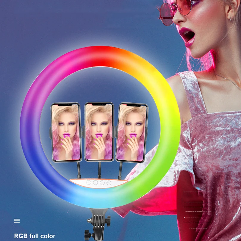 RGB Ring Light Dimmable 10in 14in 18in Selfie Lamp With Remote Control Photographic Lighting Studio Video Light For Live Make Up