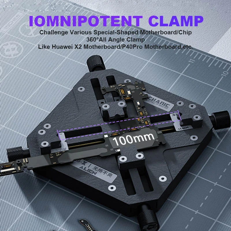 MÉCANICIEN ALIEN-X 360 ° Fixation de serrage pour la réparation de téléphone portable Carte principale Soudage Puce IC DégIslande Quatre carrés FiosphTool