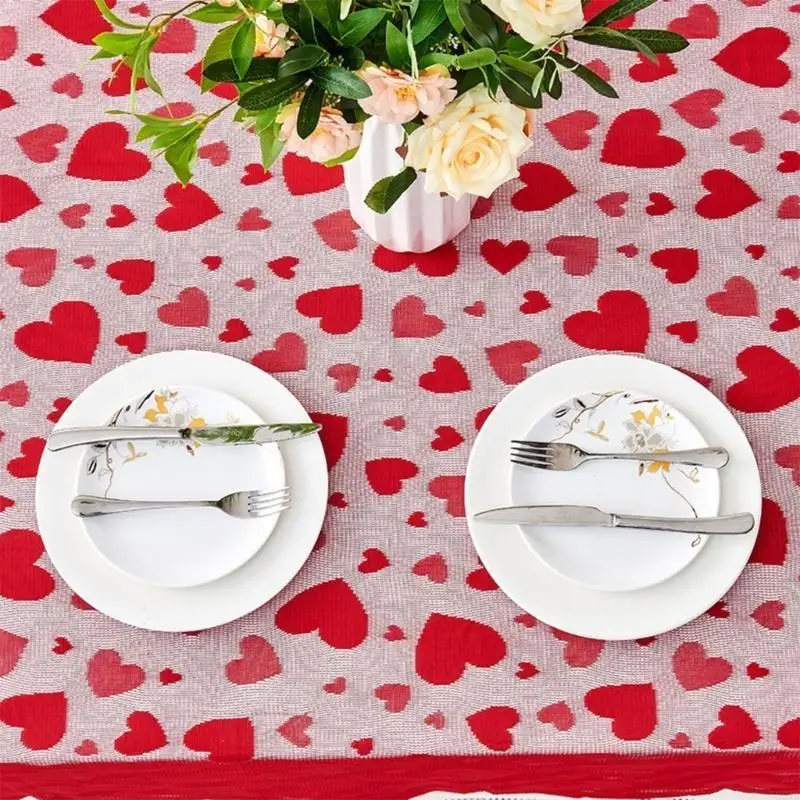 H8WB Romentic Love Heart Rose Table Runner for Valentine's Day Christmas Decoration