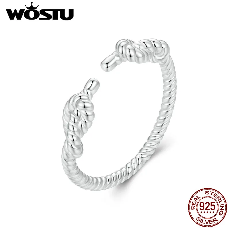 WOSTU Solid 925 Sterling Silver Creative Retro Knotted Opening Ring European  USA Fashion Party jewelry Girl Punk Gift CQR986-E