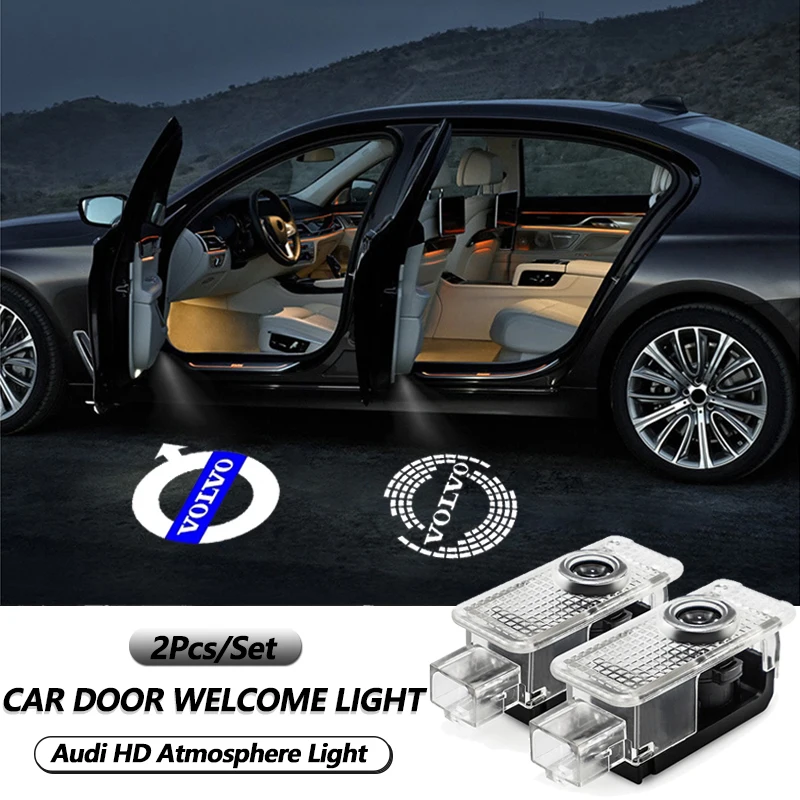 2Pcs Car Door Projector Lamps Welcome Lights Accessories For Volvo V90 EX90 V60 V40 XC90 S60 XC60 V70 S90 EM90 XC40 C40 S40 AWD