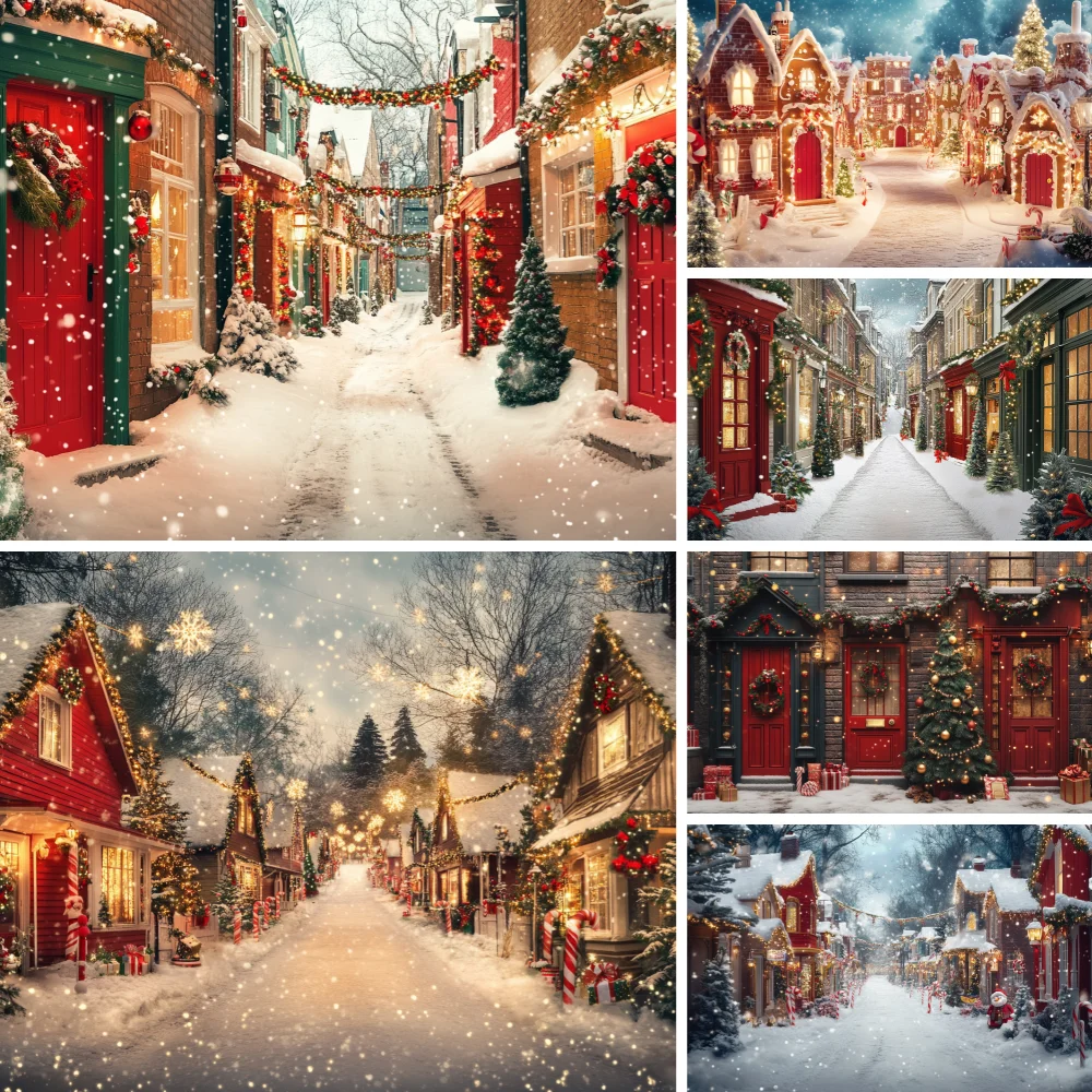 

Photography Background Winter Christmas Street Snowy Glitter Xmas Tree Kids Family Portrait Decor Backdrop Photo Studio