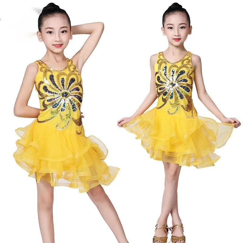 子供のためのフリンジ付きスパンコールダンスドレス,女の子のためのプロの衣装,バチャタの社交ドレス,タンゴとサルサ,ラテンダンス,社交ドレス