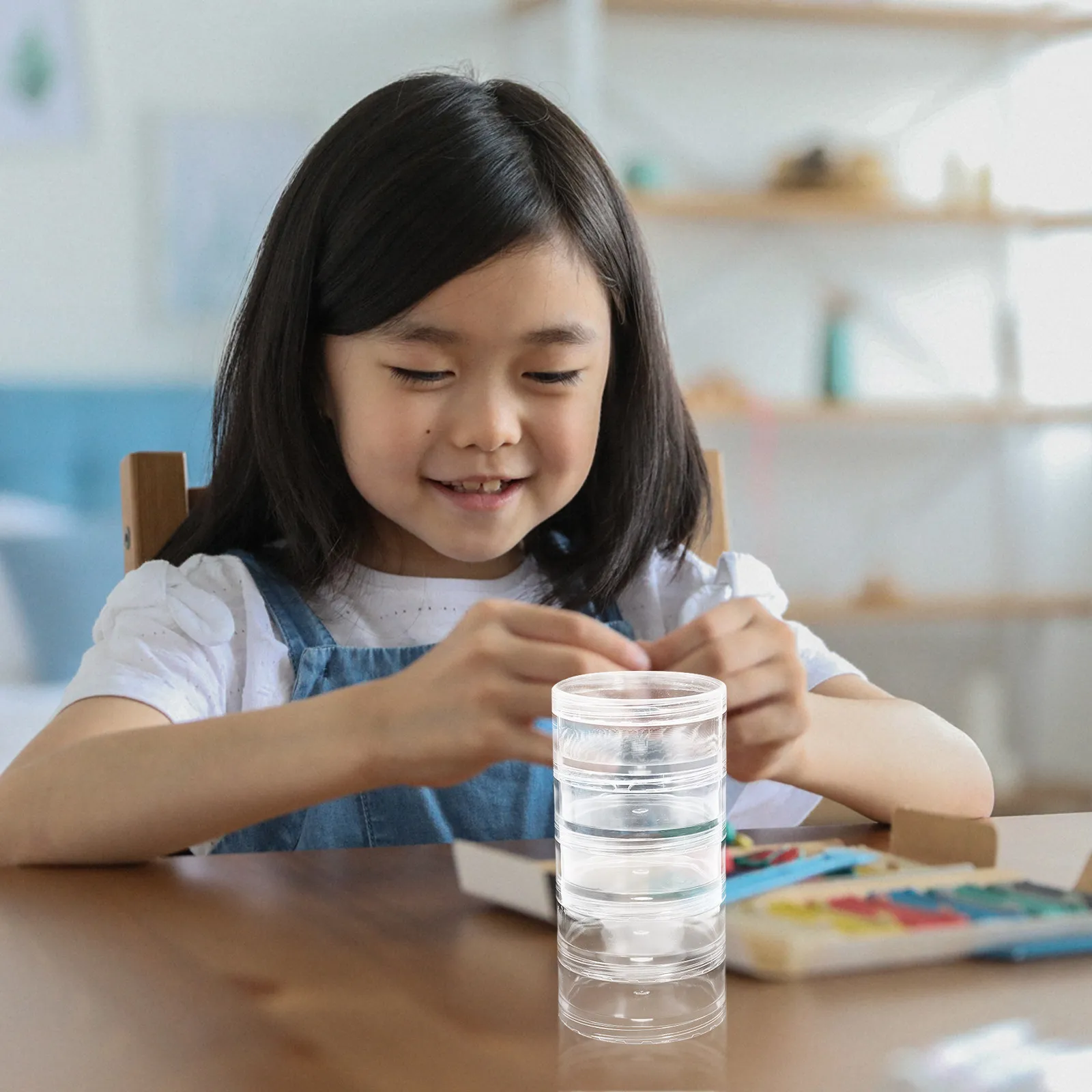 5-Piece Stackable Round Transparent Plastic Container Box Set for Jewelry Beads Sewing Supplies Cosmetics Makeup Small Items