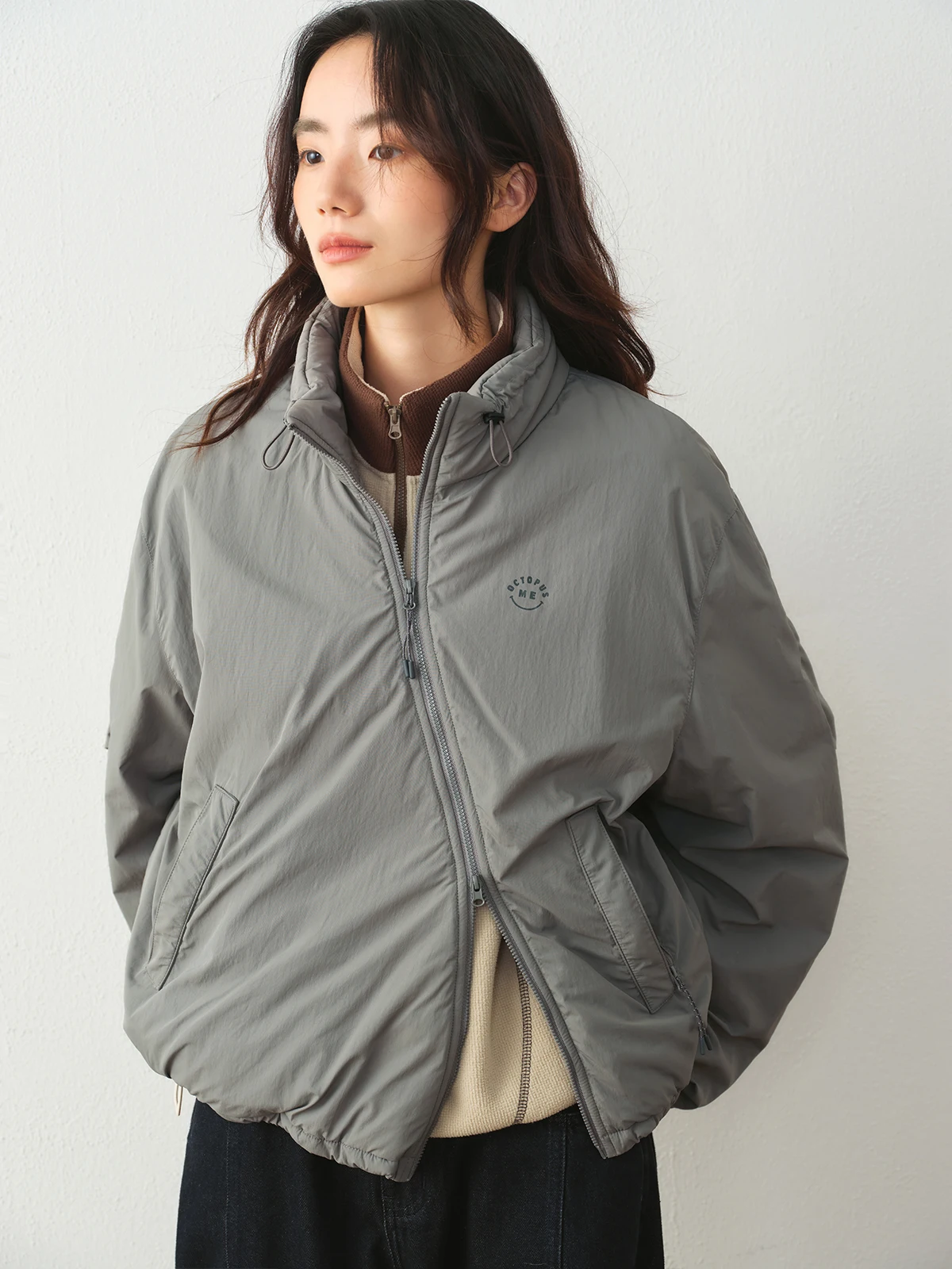 

Octopusme женская повседневная хлопковая куртка на осень-зиму, верхняя одежда на молнии, теплая оригинальная одежда для поездок на работу, длинный све, свободная посадка