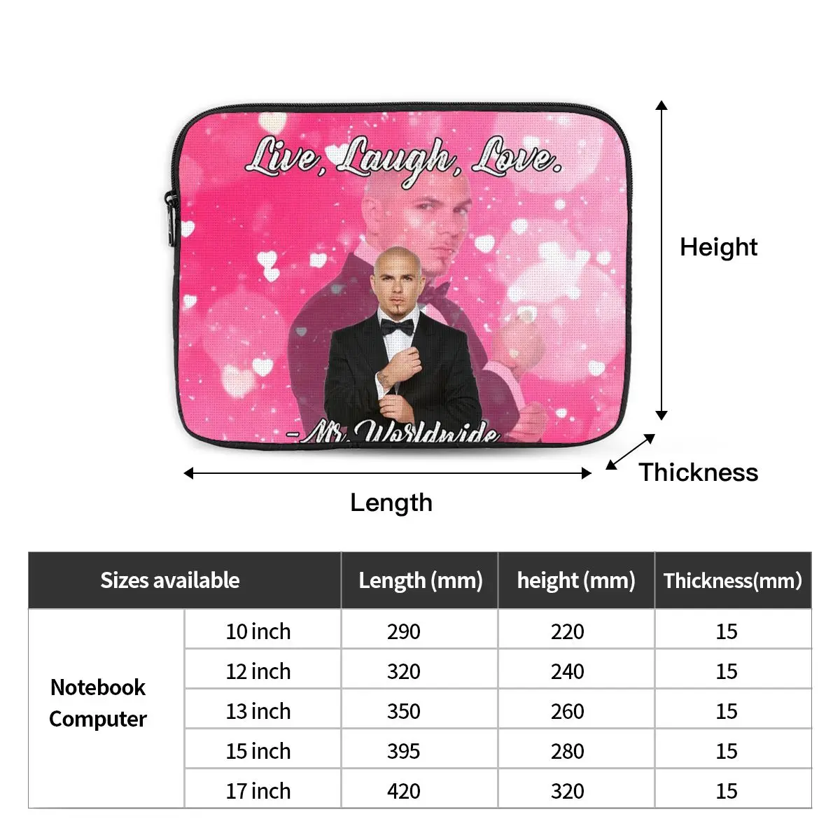 Mr. Worldwide Says To Live Laugh Love Pink Notebook Laptop Bag 10 12 13 15 17 Inch NotebookTablet Shockproof Case Bag