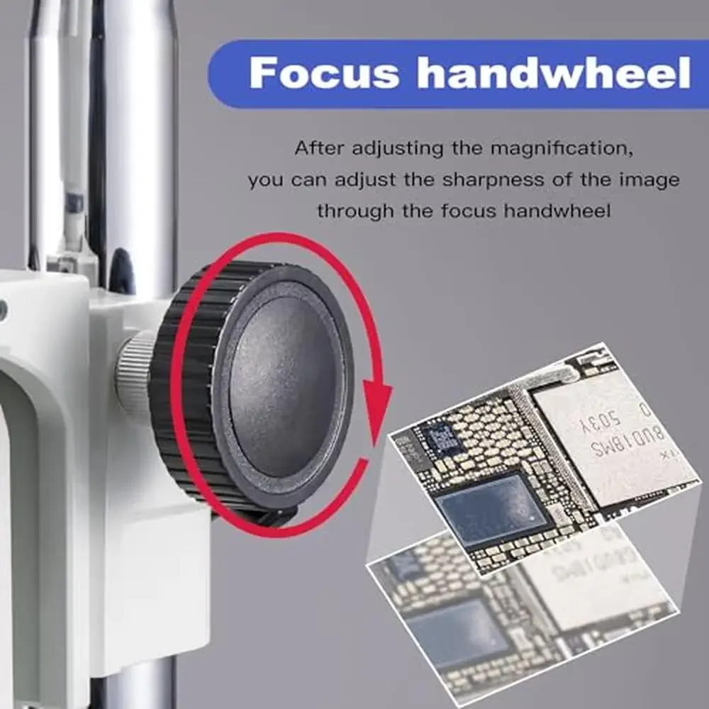 전문가용 삼안 납땜 현미경, 7X-50X 배율, WF10x23 접안 렌즈, LED 조명 연기 배기 선풍기, 합금강