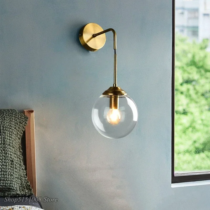 nordic modern round glass wall light ambar esfumacado transparente cinza home decor quarto sala de estar iluminacao interior e27 01