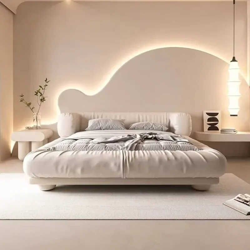 Aesthetic Glamorous Double Bed Designer White Sleeping King Size Bed Frame Modern Platform Letto Matrimoniale Home Furniture
