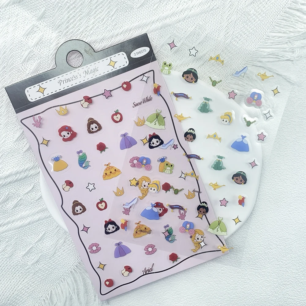 2Sheets Princess‘s Magic Transparent PET Stickers Decals For Phone Laptop Luggage Notebook Cartoon Graffiti Stickers Girls Gifts