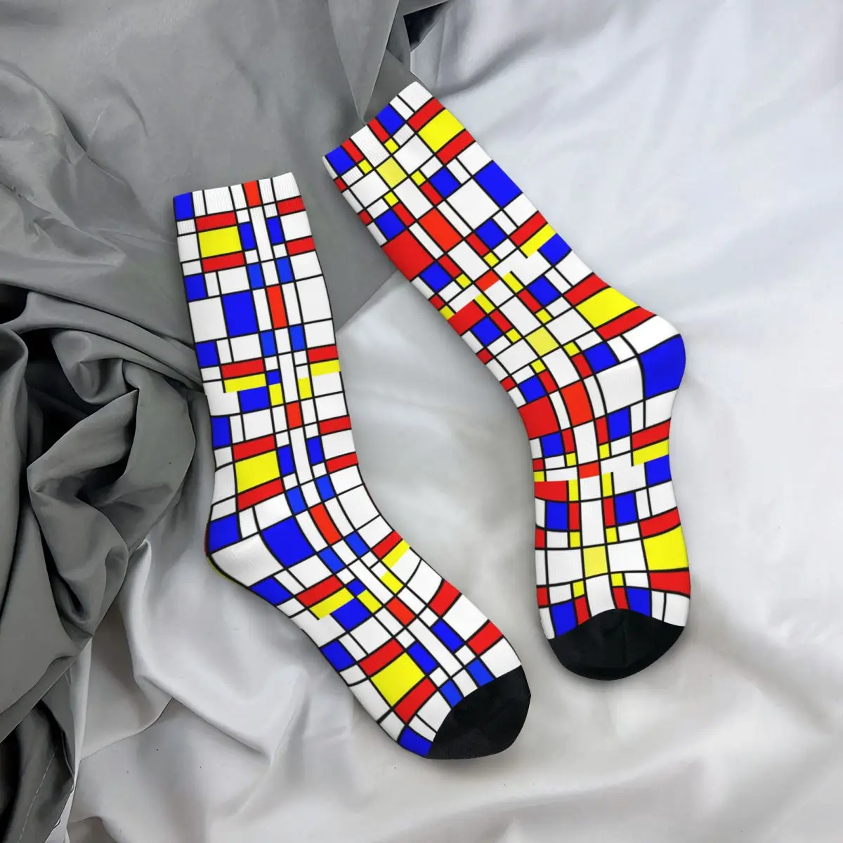 

Всесезонные чулки для экипажа, носки Piet Mondrian De Stijl, забавные длинные носки, аксессуары для мужчин и женщин, подарок на день рождения