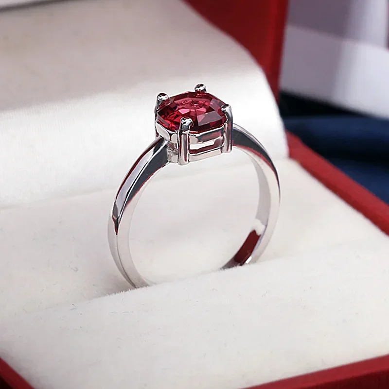 Women's Red Ruby Oval Egg Shape Gemstone Silver Wedding Ring