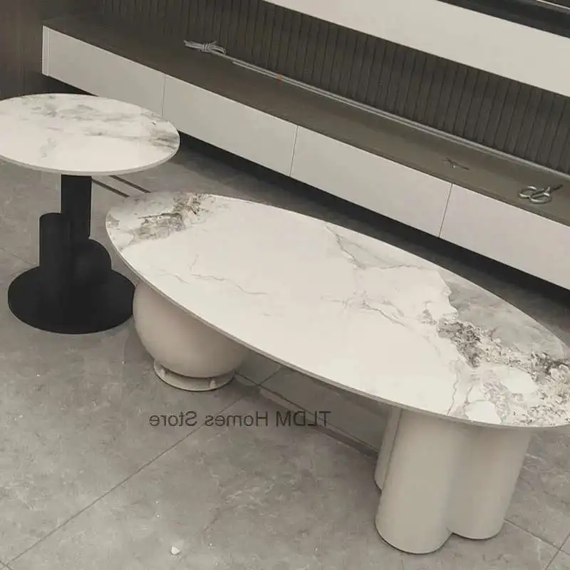 

Italian Slate Coffee Table Combination Living Room Home Small Apartment Sofa Side Table Light Luxury Modern Simple Oval Tables