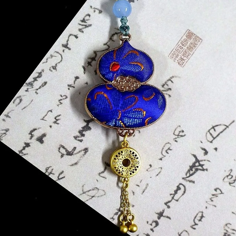 Vintage Song Brocade Long Adjustable Gourd Pendant Necklace Elegant Versatile Autumn Winter Sweater Chain Modern Chinese Style