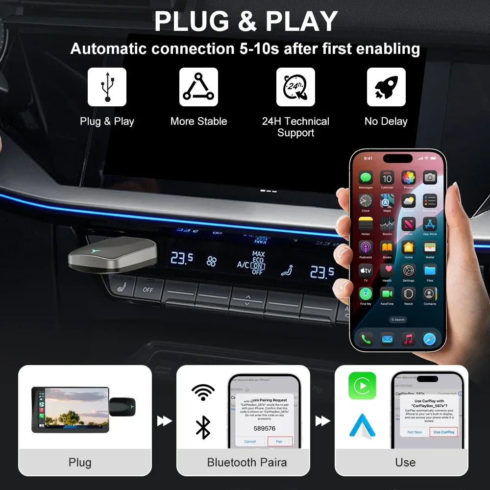 2026 PREMIUM FLIXIVI 2in1 Wireless CarPlay Android Auto Adapter Mini Box Plug and Play Universal for Nissan Car Wireless Adapter view 4