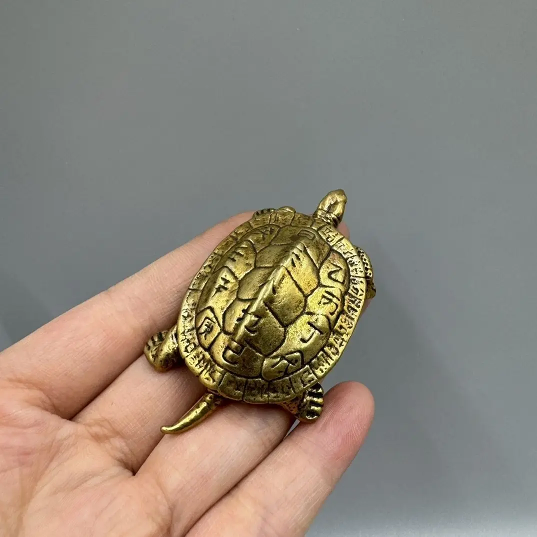 68mm Pure Brass Turtle Statue Solid Brass Animal Figurine Desktop Ornament Longevity Tortoise Display Home Office Fengshui Decor
