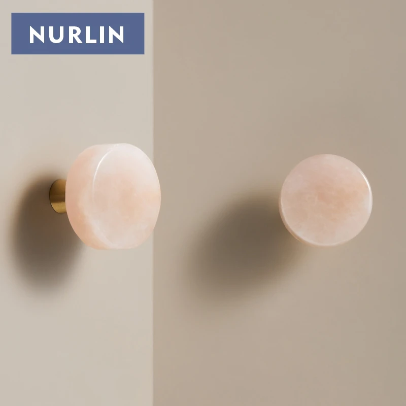 Nurlin Brass Marble Crystal Jade Cabinets Wardrobe Door Drawers White Pink Natural Stone Knobs