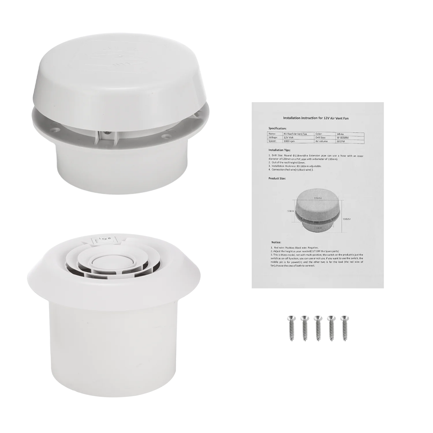 

24V Caravan Accessories For RV Camper Motorhome Quiet Fan Roof Air Vent Grille Whit Fan Travel Trailer Van Cooling Air Vent