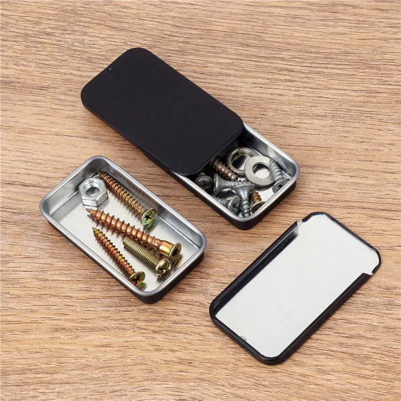 120 عبوة من صناديق علب معدنية مستطيلة صغيرة سوداء مع أغطية منزلقة، علبة معدنية صغيرة فارغة #5