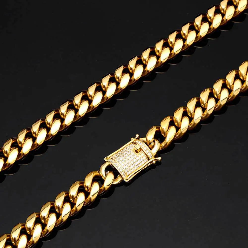 Luxury 24K 9999 Pure Gold real gold Men's Necklace Width 12mm Encrypted Cuban Chain Necklace