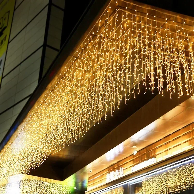 4M 96Leds 220V Christmas Garland LED Curtain Icicle String Lights Droop 0.4-0.6m Holiday Light Garden Street Outdoor Decorative