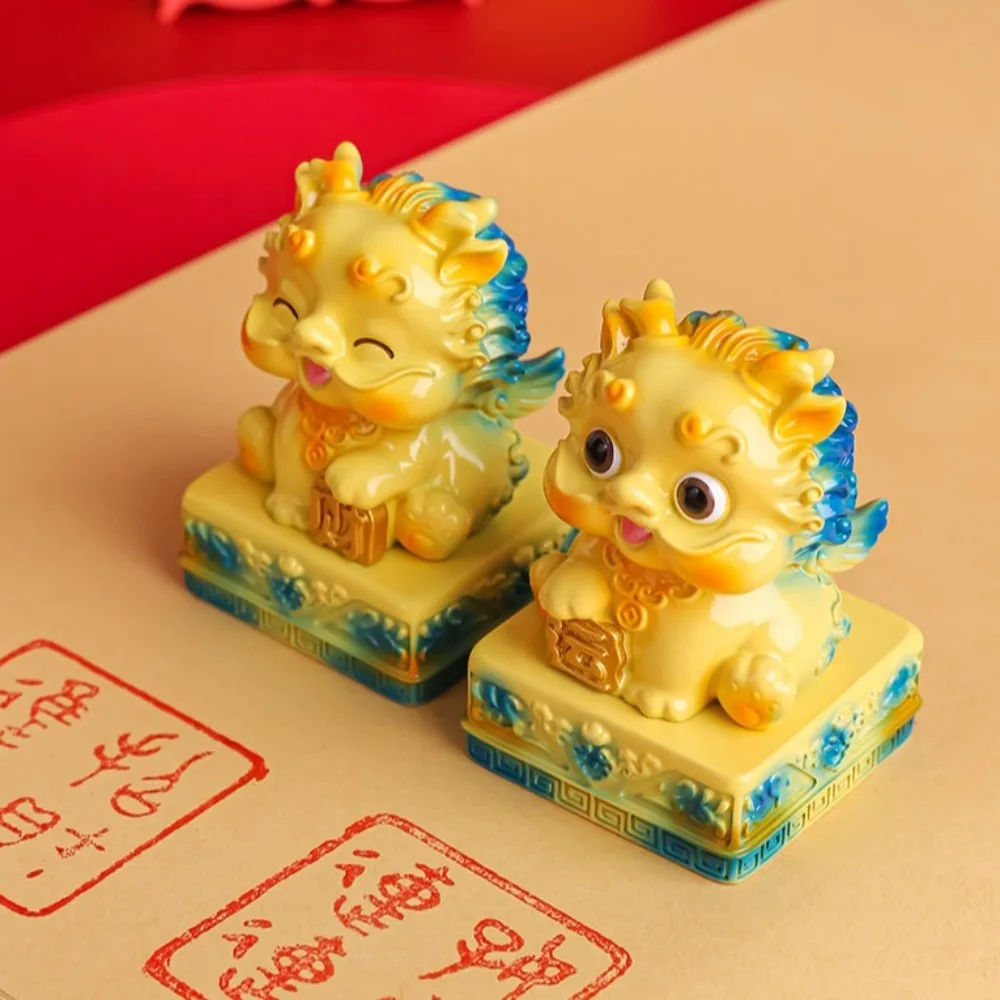 Chinese Style Pixiu Statue Decoration DIY Stamp Resin Craft Mythology Animal Figurines Handmade Model Toys Car Ornaments Office