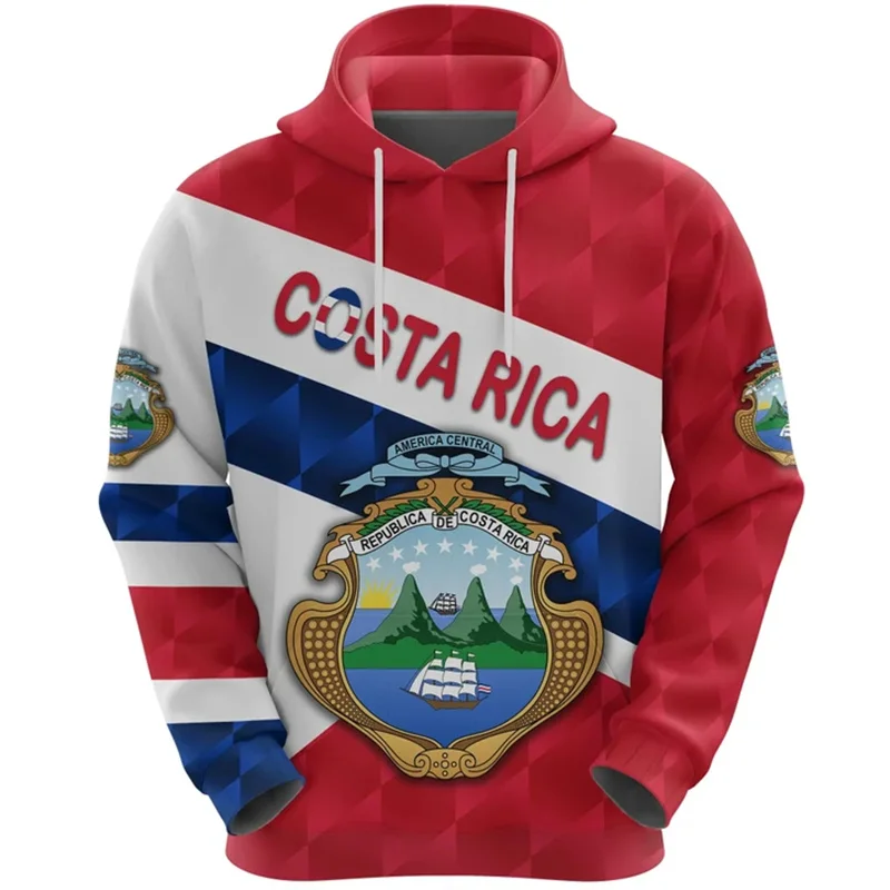 Felpe con cappuccio modello bandiera Costa Rica moda Casual manica lunga emblema nazionale felpa stampata in 3D Street pullover da uomo oversize