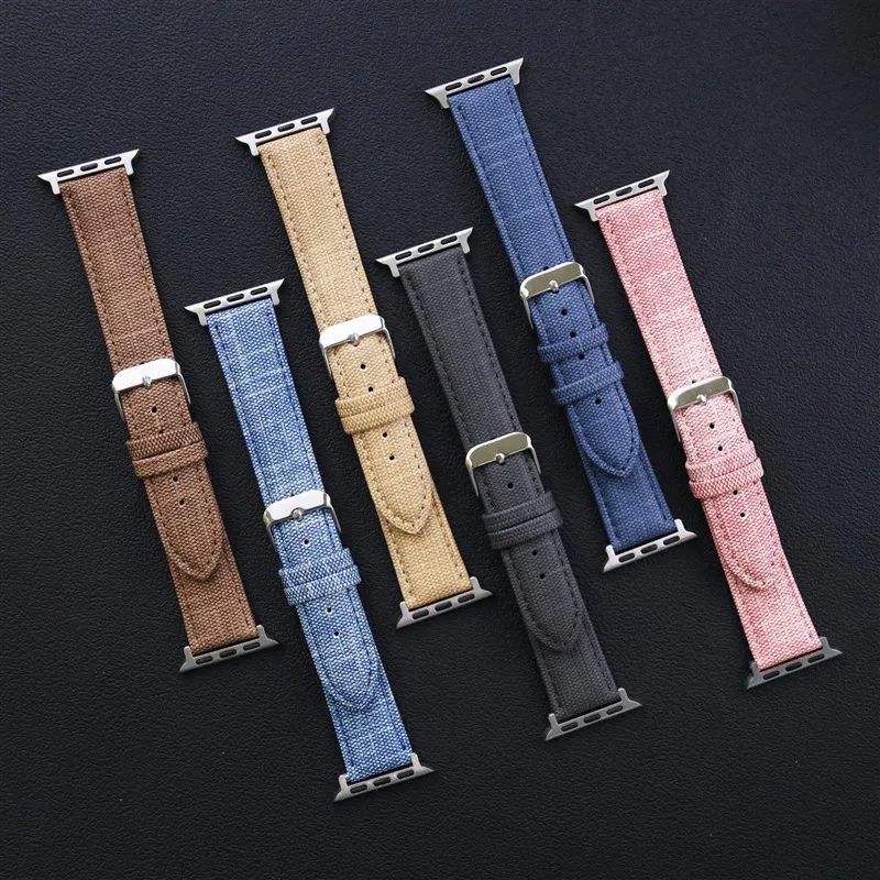 2023 Year Denim Canvas For Apple Watch Strap Series9 8 7 6 SE 5 4 Jeans Bracelet 38 40 41mm 42 44 45 49 mm Soft Belt For Apple