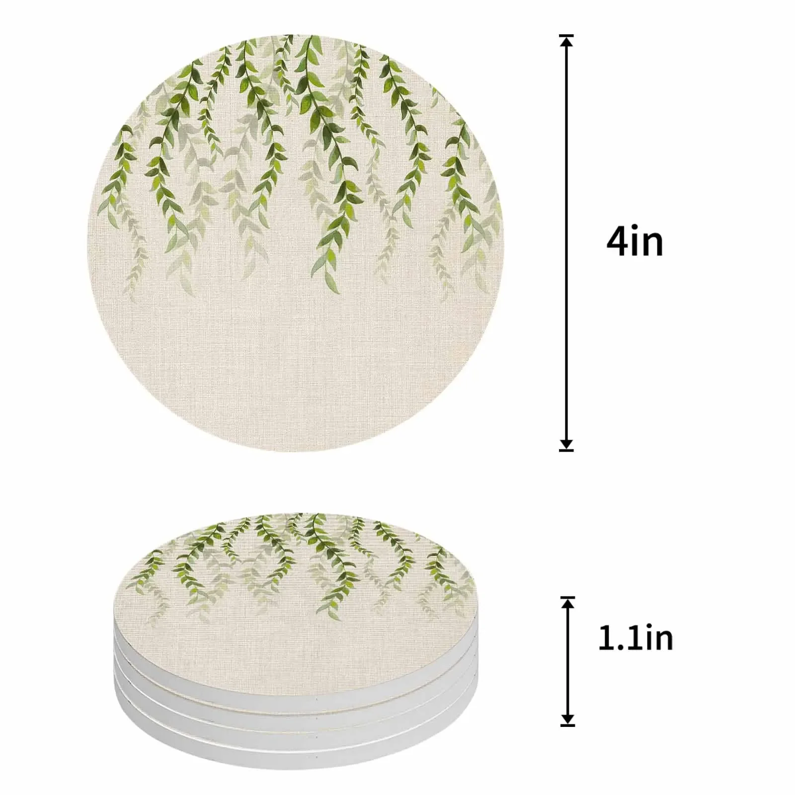 Plant Leaves Coasters Beige Linen Background Tea Coaster Drink Coasters for Cups Cup Pad Mat Coffee Glassware Table Drinkware