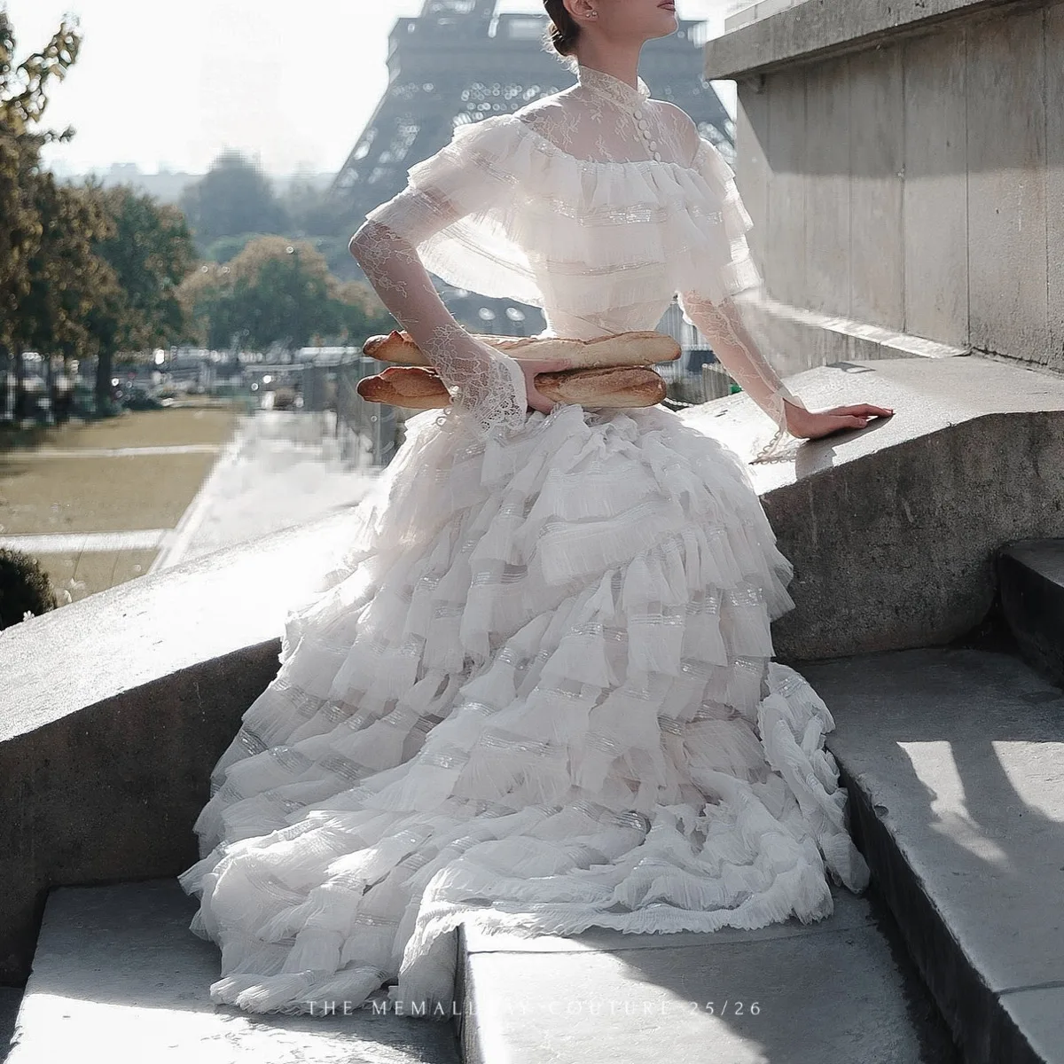 Kwtx primavera verão 2025 vestido de casamento renda em camadas tule cintura-concha elegante vestido de festa de noite designer simples high-end