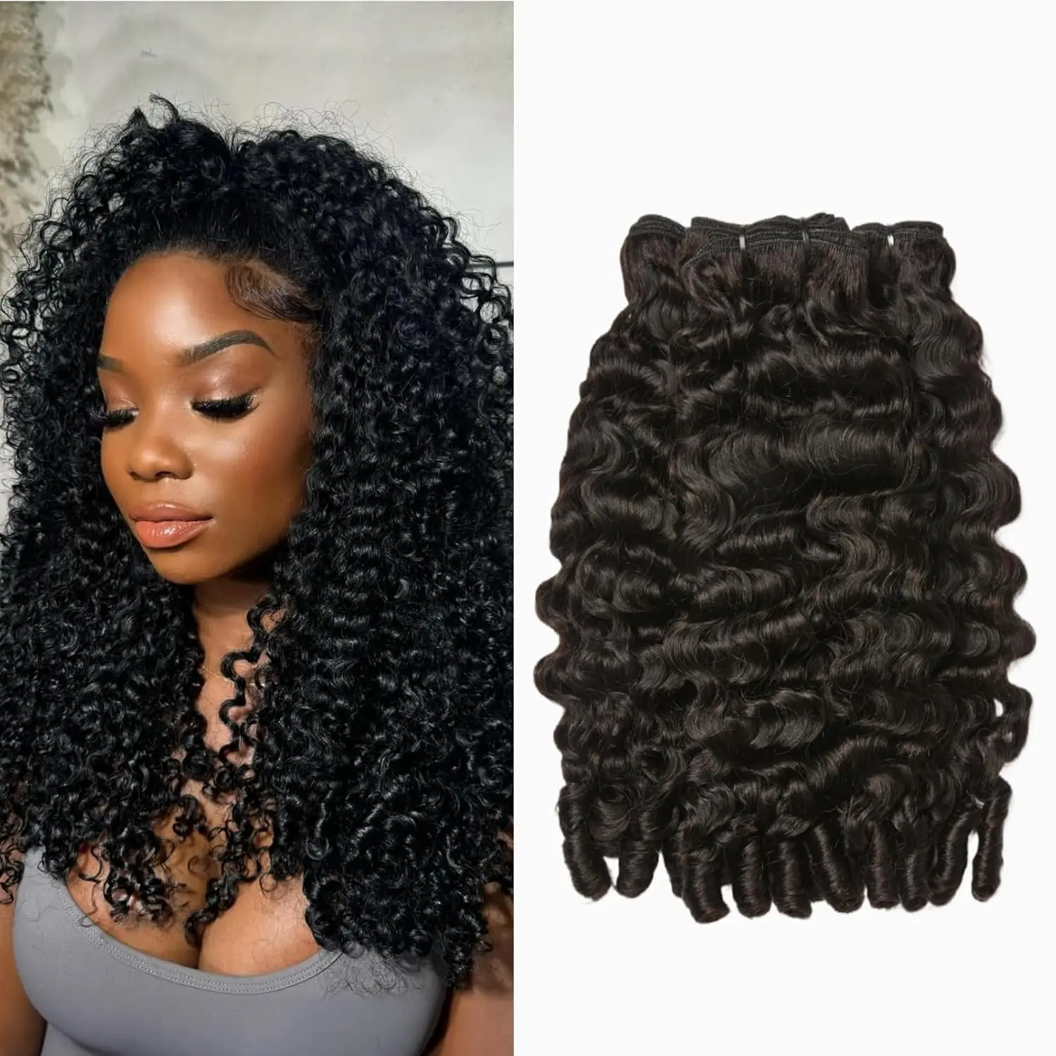 

28 inch Burmese Curly Bundles Human Hair Raw Human Hair 3/4 Bundles Water Wave Quick Weave with Spiral Curly End Natural Black