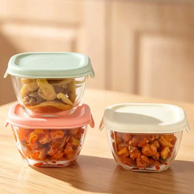 1PCS Small Glass Bowl With Lid Clear Glass Container Stackable For Desserts Puddings Sauces Dips Nuts Oats Candy Sweets