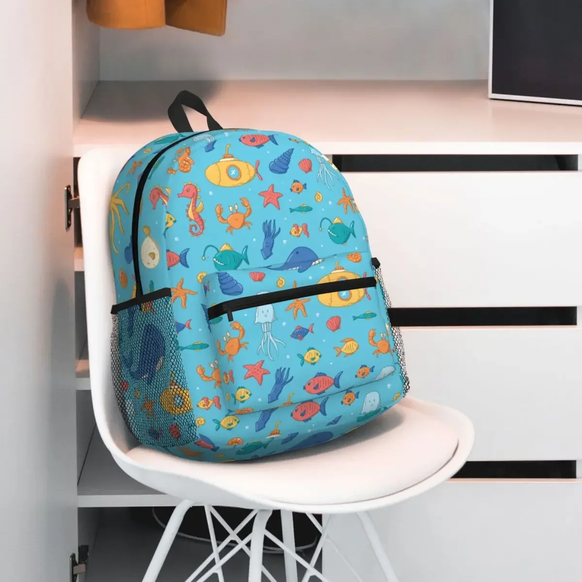 

Cartoon Sea Whale Crab Octopus Jellyfish Student Backpack School Bag Hiking Travel Daypack for Men Women Bookbag Shoulder Bags