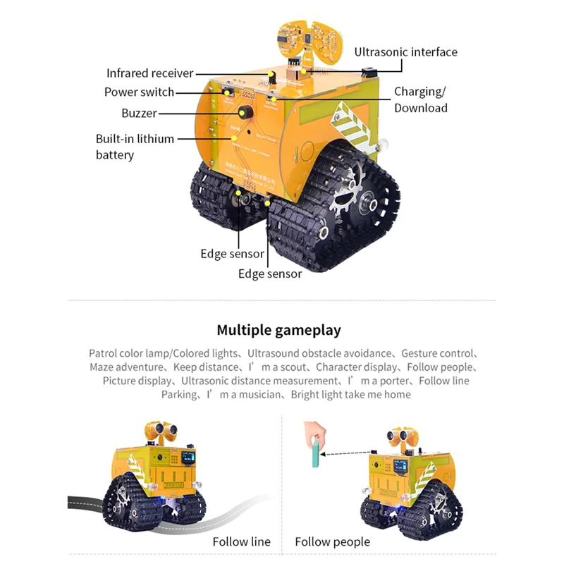 1 PZ Robot programmabile Wulibot Mixly + Scratch Robot di doppia programmazione grafica Versione standard per auto gialla