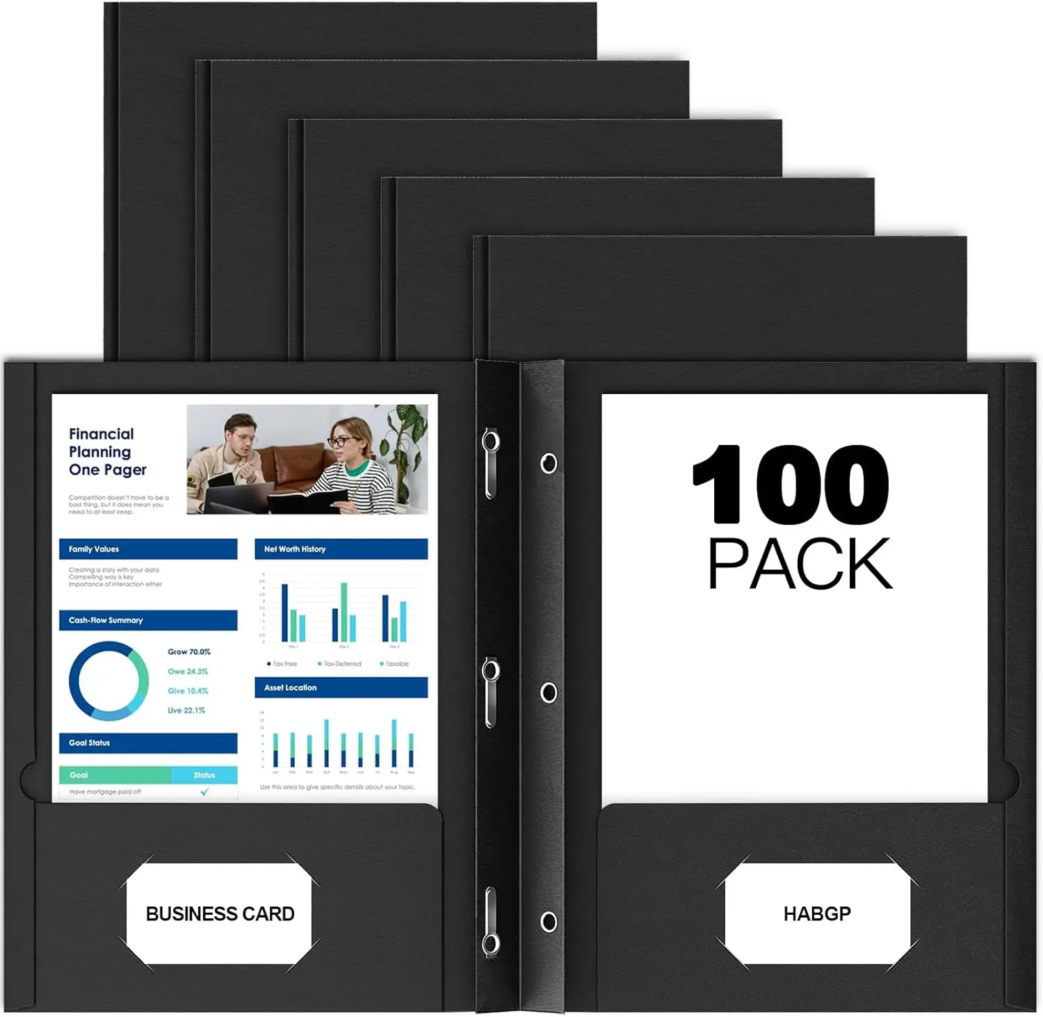 

Набор из 100 черных папок с двумя карманами и застежками, органайзеры для бумаги для школы и офиса, формат Letter
