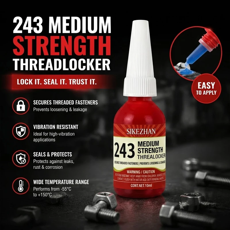 Durable Threadlocker Medium Strength Formula Ideal for Metal Threaded Fasteners Prevents Accidental Loosening - SIKEZHAN