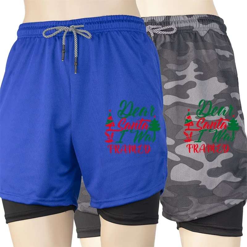 

Мужские летние шорты для бега в тренажерном зале 2 в 1, шорты с принтом и карманом для телефона, быстросохнущие, дышащие