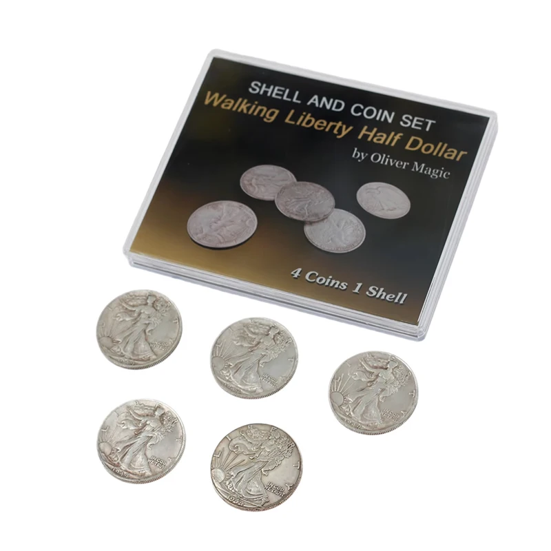 

Walking Liberty Half Dollar Shell and Coin Set 4 Coins 1 Shell Coin Magic Tricks Close Up Illusion Gimmick Magia Accessory Copy