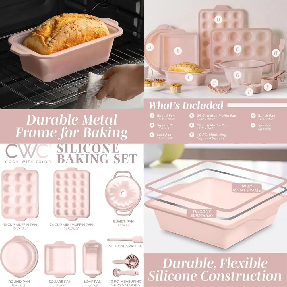 

Non-Stick Silicone Muffin Pans with Metal Frame, Easy Clean, Includes Measuring Tools