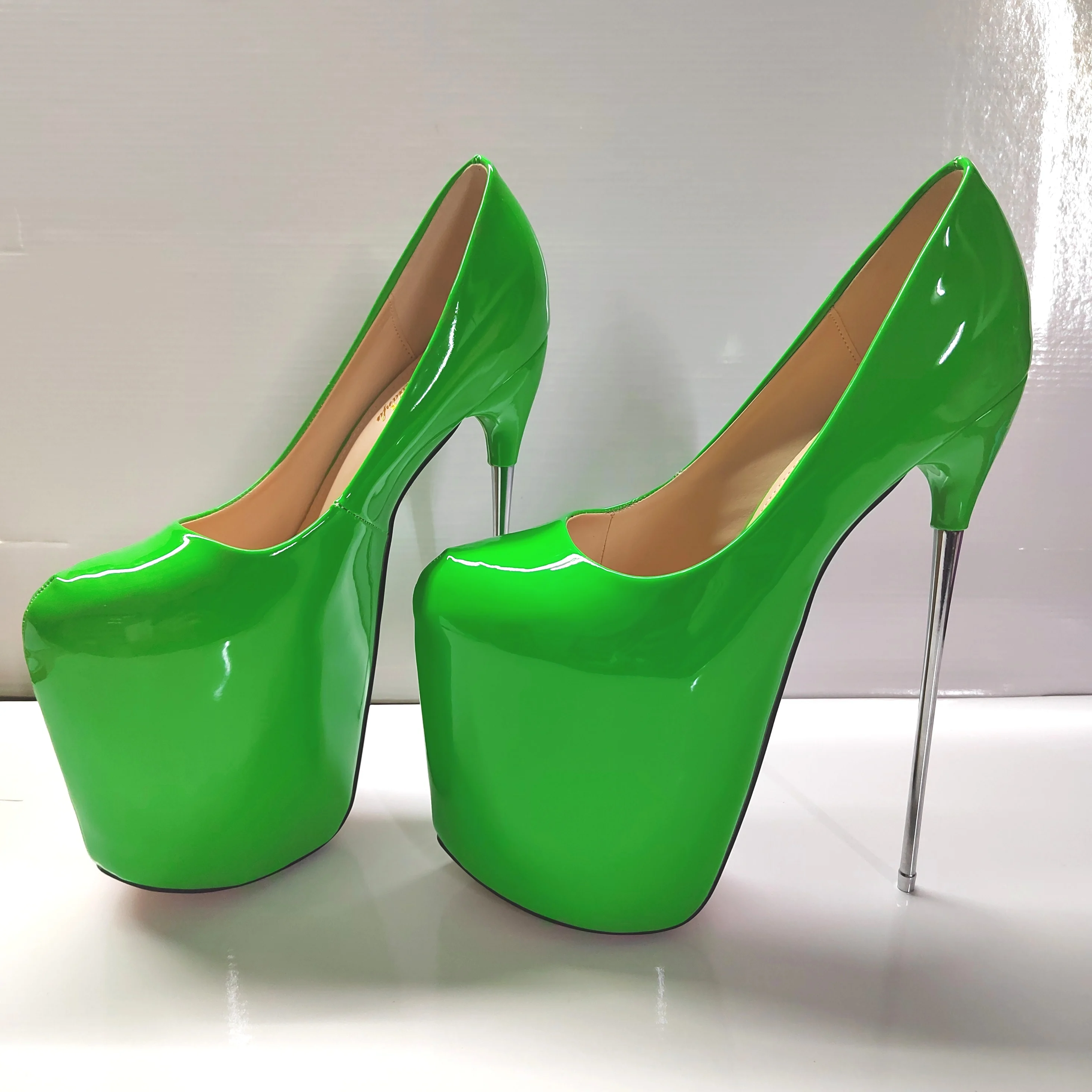 Spring Autumn 2024 Sexy Stilettos 19cm Thin High-Heeled Patent Leather Platforms Shoes Woman Evening Party Gold Red Pink Pumps