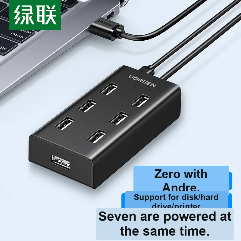 UGREEN 30374 USB 2.0 Hub 7 Port Powered Splitter Extension Cable for Laptop Desktop Printer