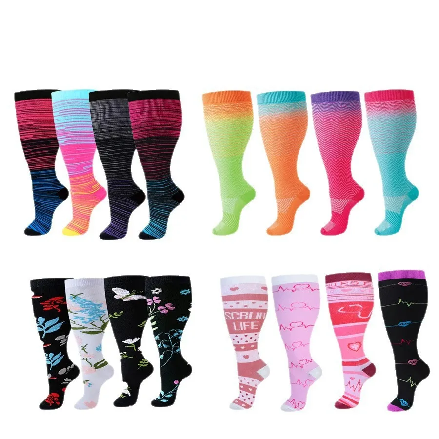 Plus Size 2XL 4XL Compression Socks 20-30 mmHg Wide Calf Extra Large Knee High Flight Sock for Women Men Circulation Support